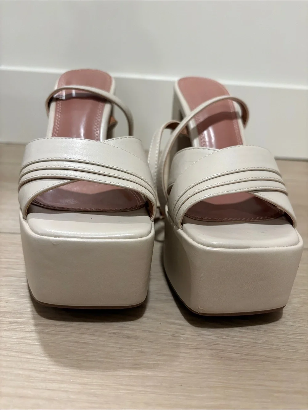 ASOS Women’s Cream Platform Block Heel Sandals Sleek Strappy Design